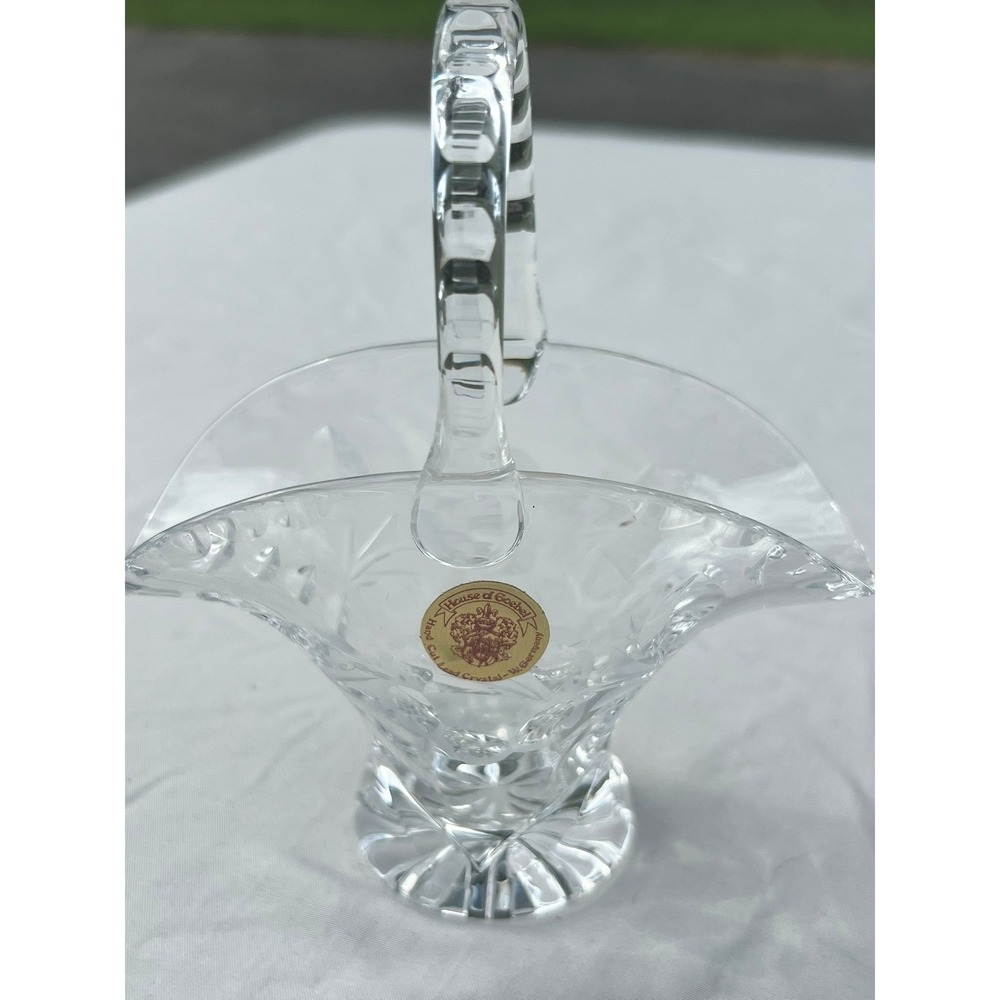 Vintage Goebel Germany 24% Lead Crystal Glass Basket Candy Dish w/ Label